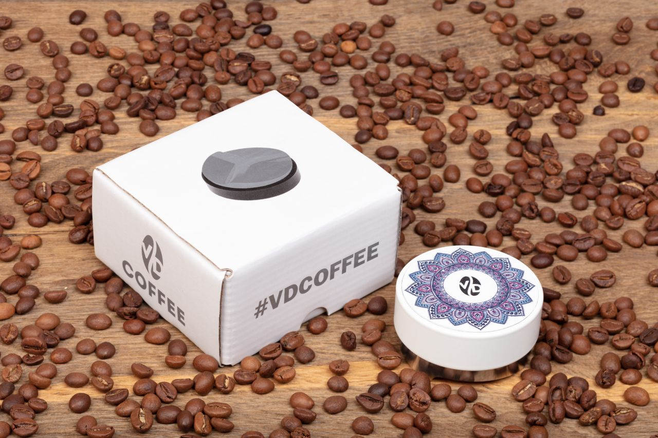 Купить Разравниватель для кофе VDCoffee кожаный белый с рисунком в Украиине недорого